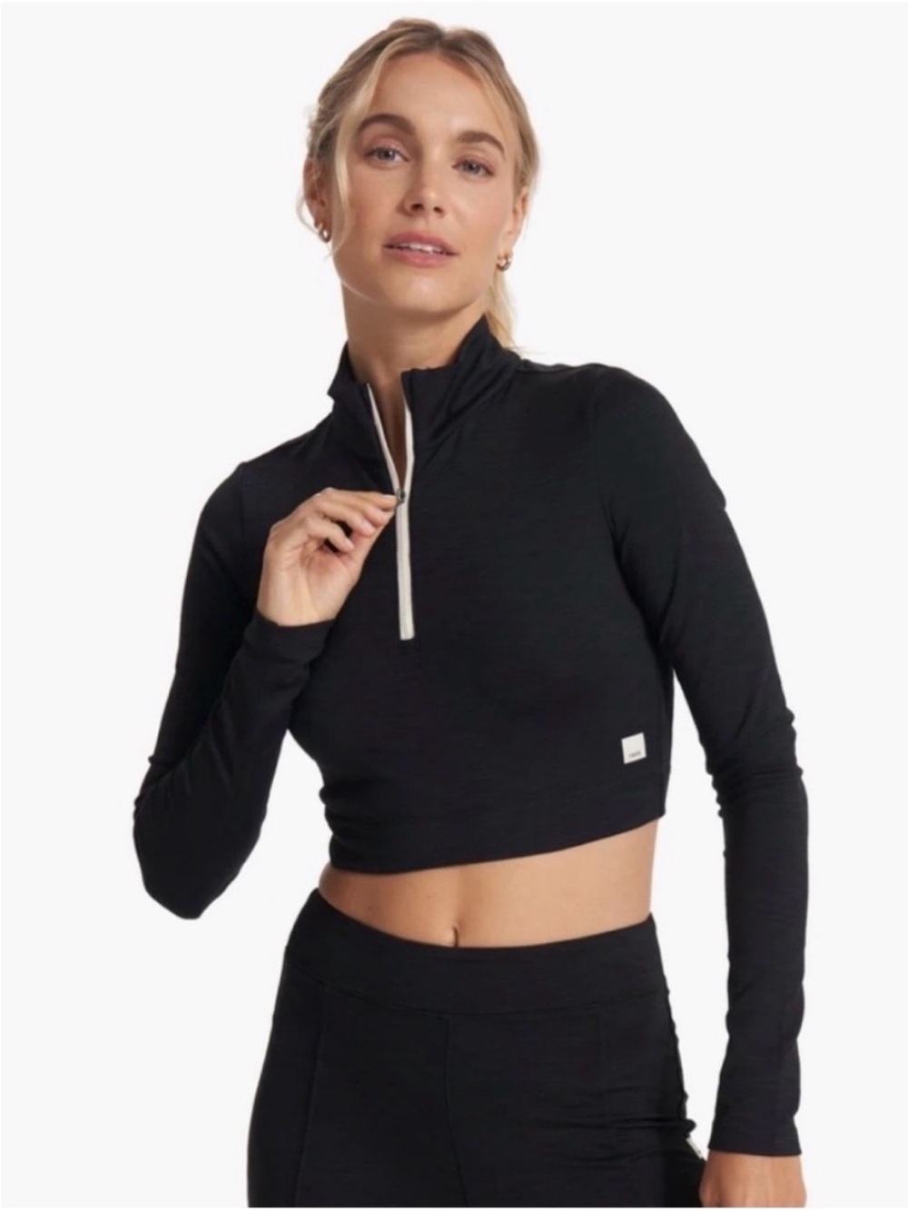 Vuori Lux Rib Half Zip Pullover Long Sleeve Black Cropped Women's Size Small
